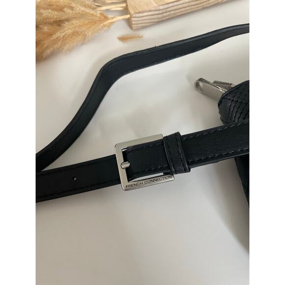 French Connection Black Quilted Crossbody Bag Faux Leather Wallet Phone Holder - Picture 10 of 10